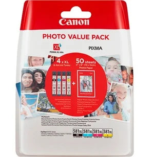 Canon Original CLI-581XL 4 Colour High Capacity Inkjet Cartridge Multipack With Photo Paper (2052C004)