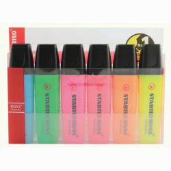 STABILO BOSS ORIGINAL Highlighter Pens Chisel Tip 2-5mm Line Assorted Colours (Wallet 6)
