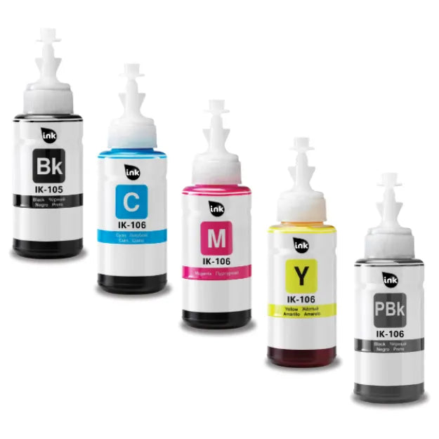 Compatible Epson 105/106 5-Colour EcoTank Ink Bottle Multipack – Black & Colours, Works with ET-7700/ET-7750