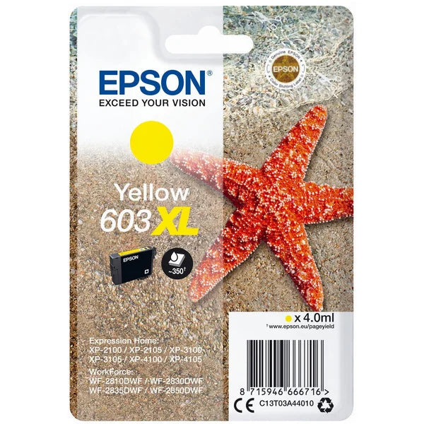 Epson Original 603XL Yellow High Capacity Ink Cartridge (C13T03A44010)