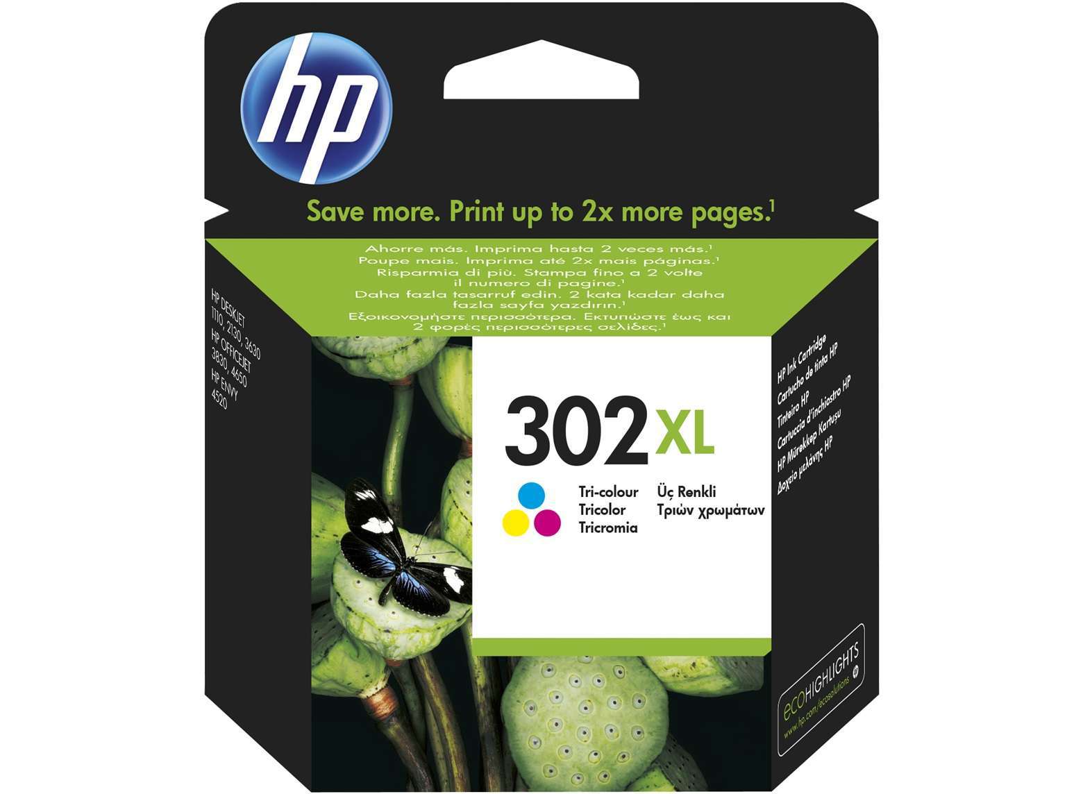 HP Original 302XL High Capacity Colour Ink Cartridge (F6U67AE)