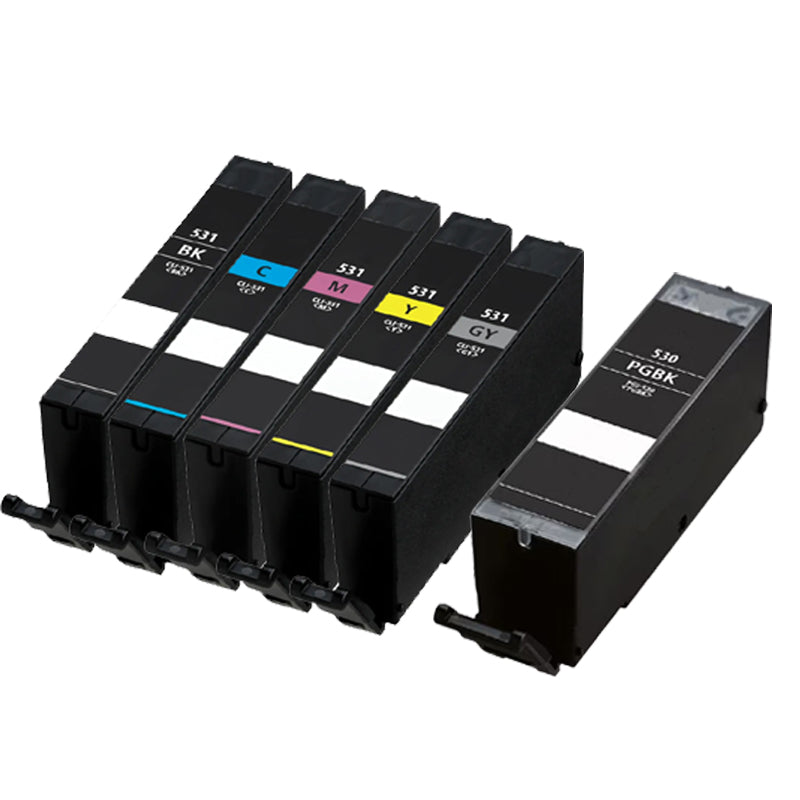 Canon PGI-530PGBK CLI-531BK CLI-531C CLI-531M CLI-531Y CLI-531GY Compatible Set Of 6 Ink Cartridges