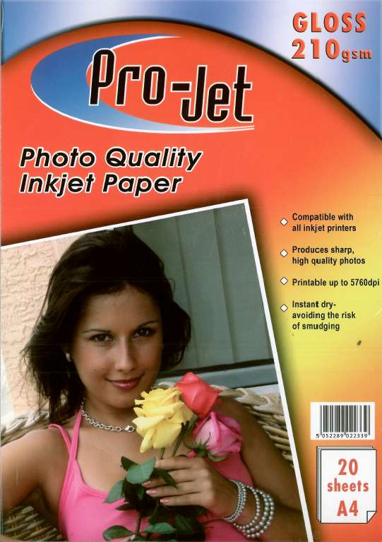 Projet 210g Gloss Photo Paper 20 Sheets A4