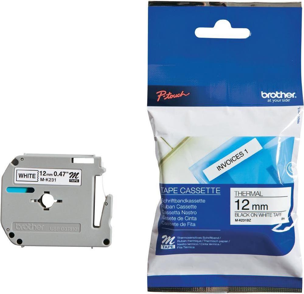 Original Brother MK-231BZ Black On White 12mm x 8m Plastic Label Tape